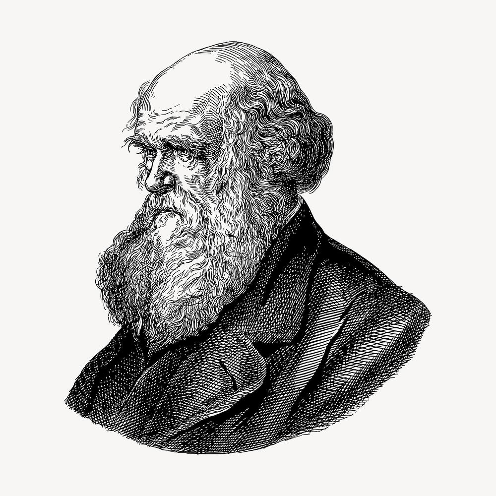 Charles Darwin hand drawn clipart, scientist illustration vector. Free public domain CC0 image.